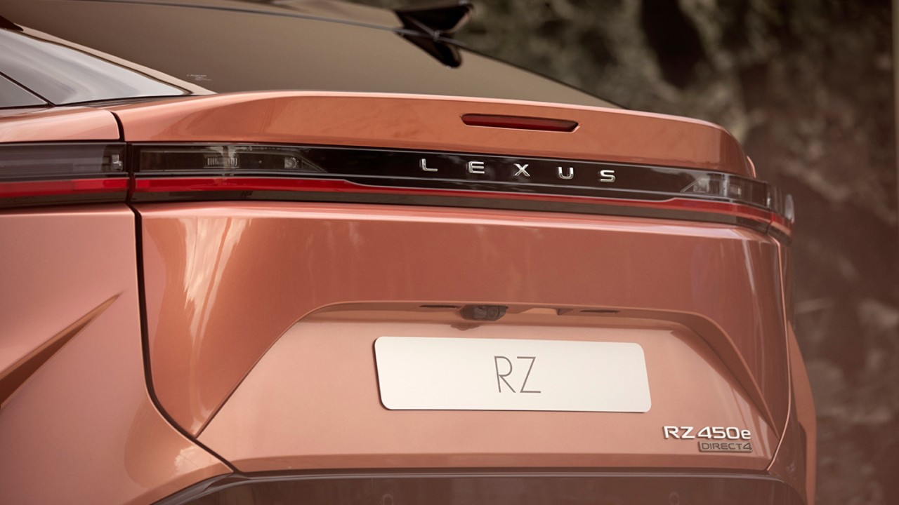 A Lexus RZ 450e parked in a rural location