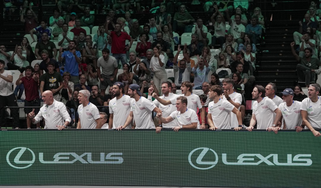 Fans at a tennis event watching on