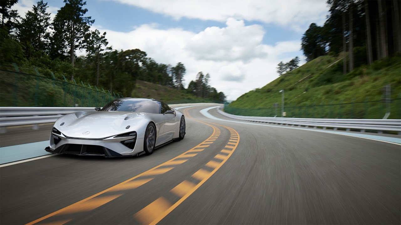 Front view of the Lexus Electrified Sport Concept driving